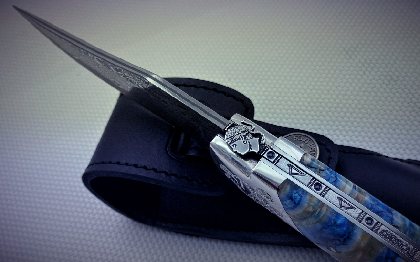 Le Joaillier du Couteau Estaing - Création couteau Corse damas- molaire de mammouth - mitres argent massif, Christophe LACAZE - Le Joaillier du Couteau Estaing