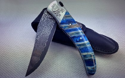 Le Joaillier du Couteau Estaing - Création couteau Corse damas- molaire de mammouth - mitres argent massif, Christophe LACAZE - Le Joaillier du Couteau Estaing