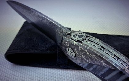 Le Joaillier du Couteau Estaing - Création couteau CL05 damas- molaire de mammouth - ébène, Christophe LACAZE - Le Joaillier du Couteau Estaing