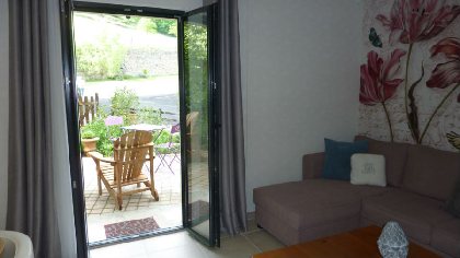 Salon accès terrasse, Gîte de Brocca