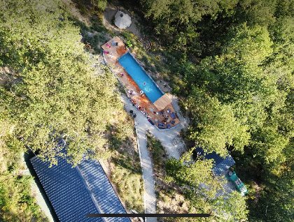 LaLaLandes Aveyron - Chalet , nature, piscine, garage et terrasses vue du ciel, Pierre Jassin
